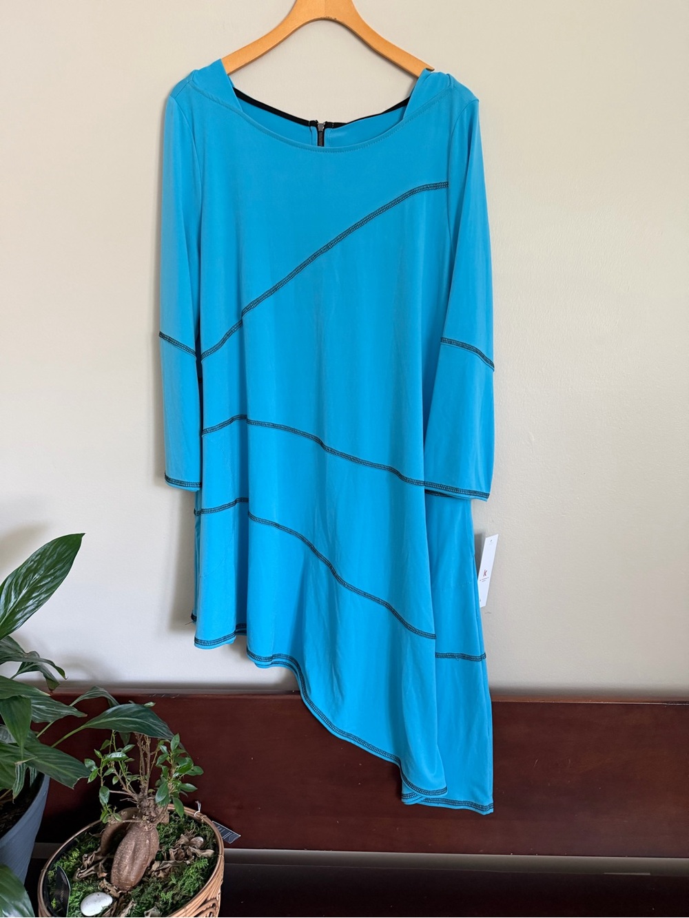 IC by Connie K Blue Stitch Detail Asymmetric Tunic Top NWT Womens Size L